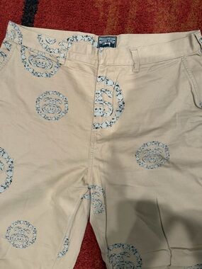 Men's Beige Logo-Pattern Chino Pants